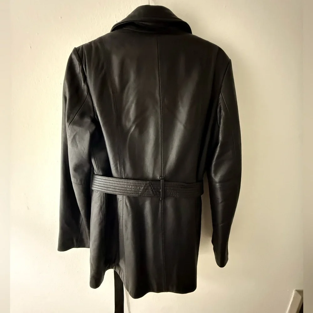 Wilson’s Black Leather Belted Jacket - Size M - Picture 12 of 16